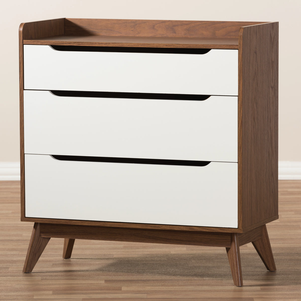 Baxton Studio Brighton Mid-Century Modern White and Walnut Wood 3-Drawer Storage Chest Baxton Studio-Dresser-Minimal And Modern - 7