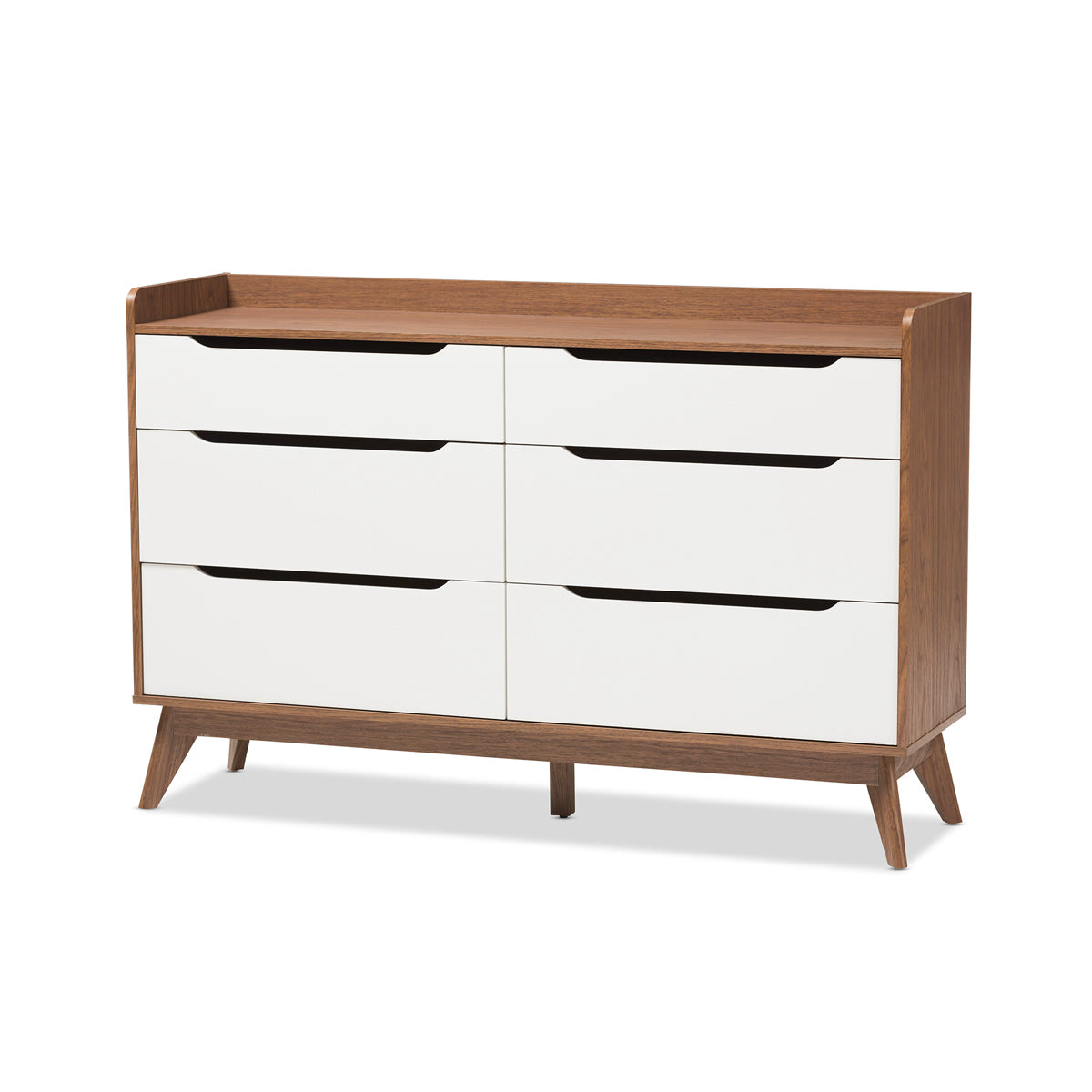 Baxton Studio Brighton Mid-Century Modern White and Walnut Wood 6-Drawer Storage Dresser Baxton Studio-Dresser-Minimal And Modern - 2