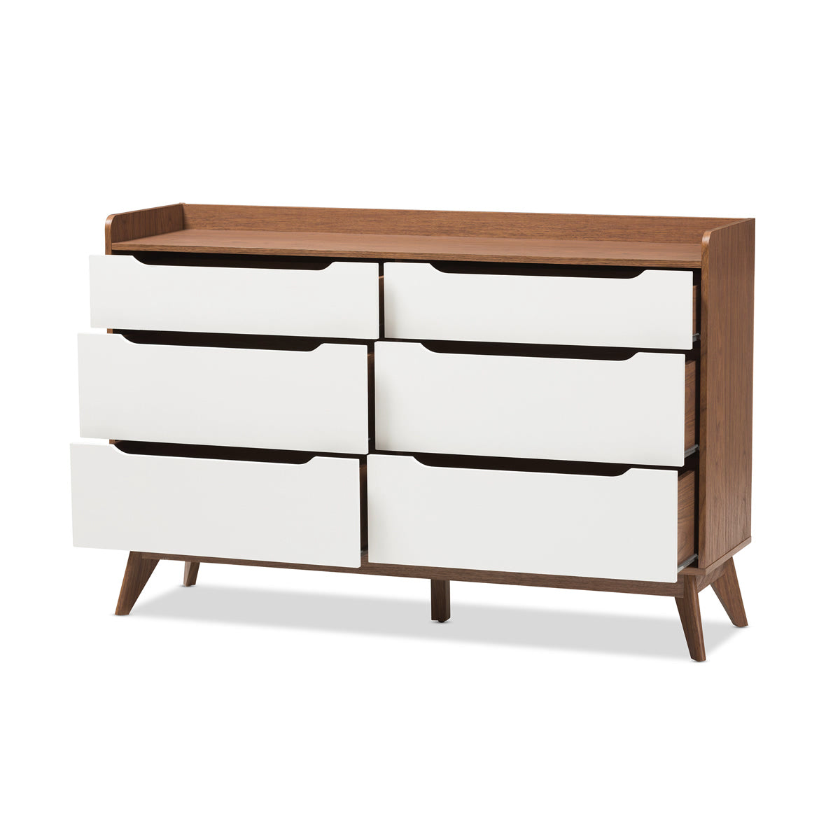 Baxton Studio Brighton Mid-Century Modern White and Walnut Wood 6-Drawer Storage Dresser Baxton Studio-Dresser-Minimal And Modern - 3