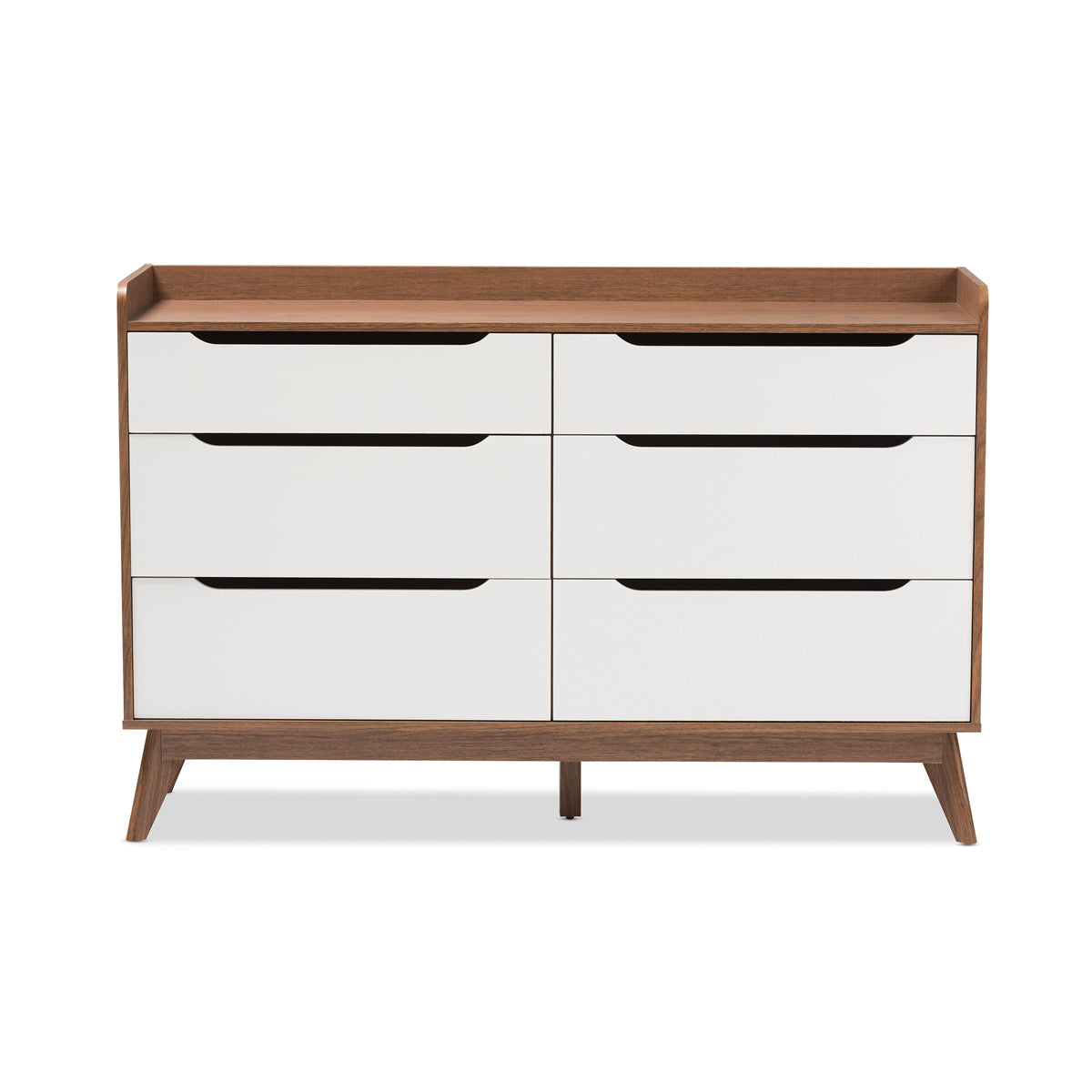 Baxton Studio Brighton Mid-Century Modern White and Walnut Wood 6-Drawer Storage Dresser Baxton Studio-Dresser-Minimal And Modern - 4