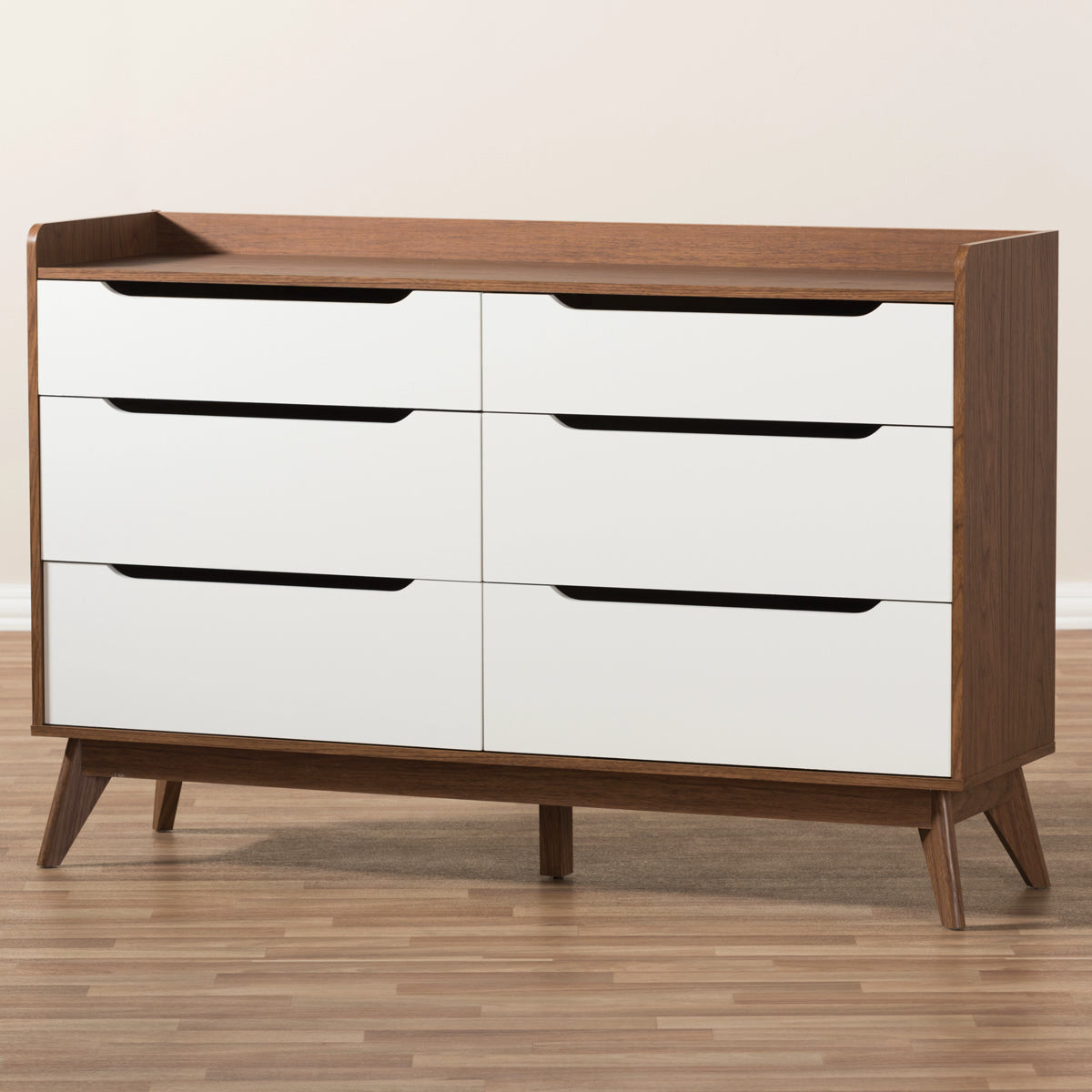 Baxton Studio Brighton Mid-Century Modern White and Walnut Wood 6-Drawer Storage Dresser Baxton Studio-Dresser-Minimal And Modern - 7