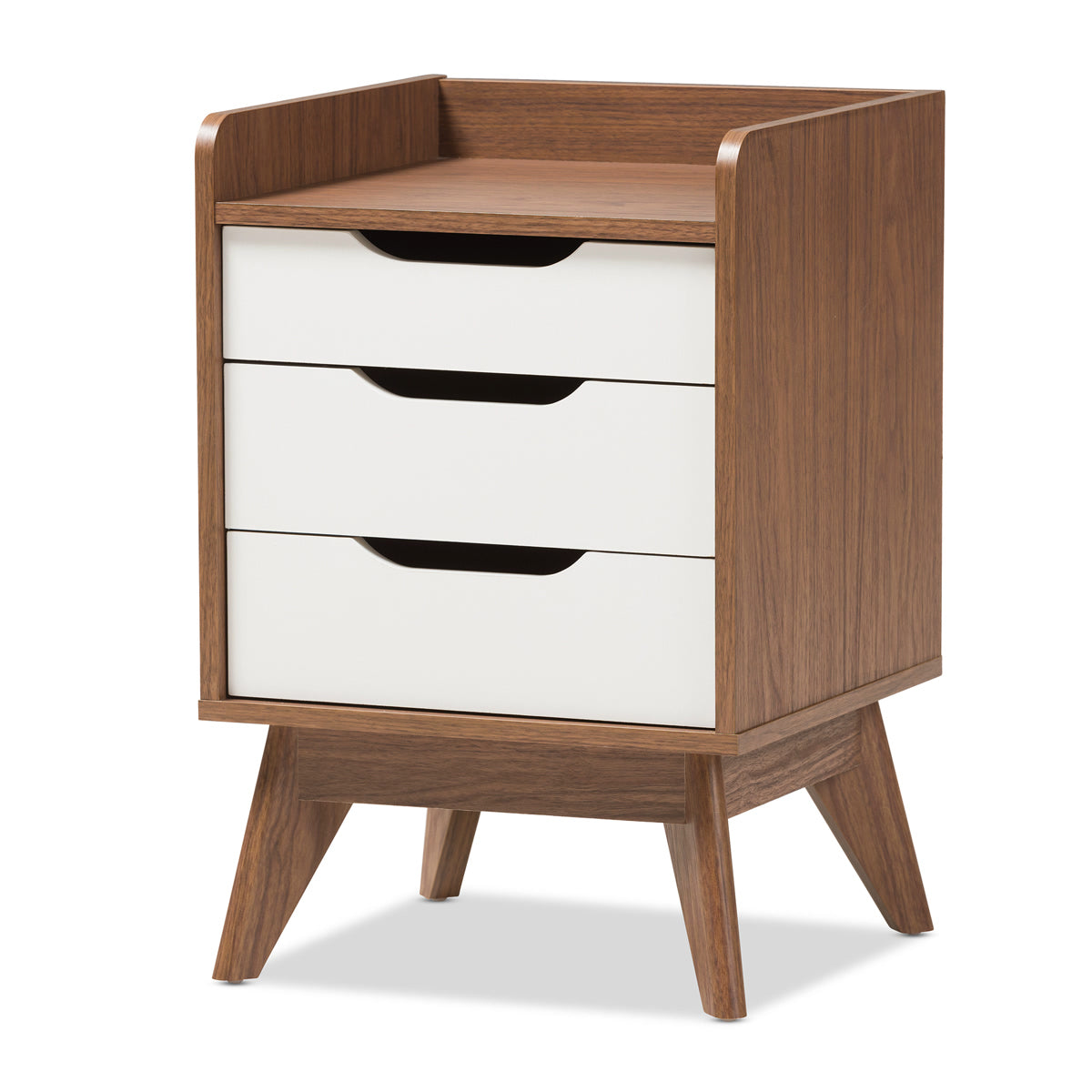 Baxton Studio Brighton Mid-Century Modern White and Walnut Wood 3-Drawer Storage Nightstand Baxton Studio-nightstands-Minimal And Modern - 2