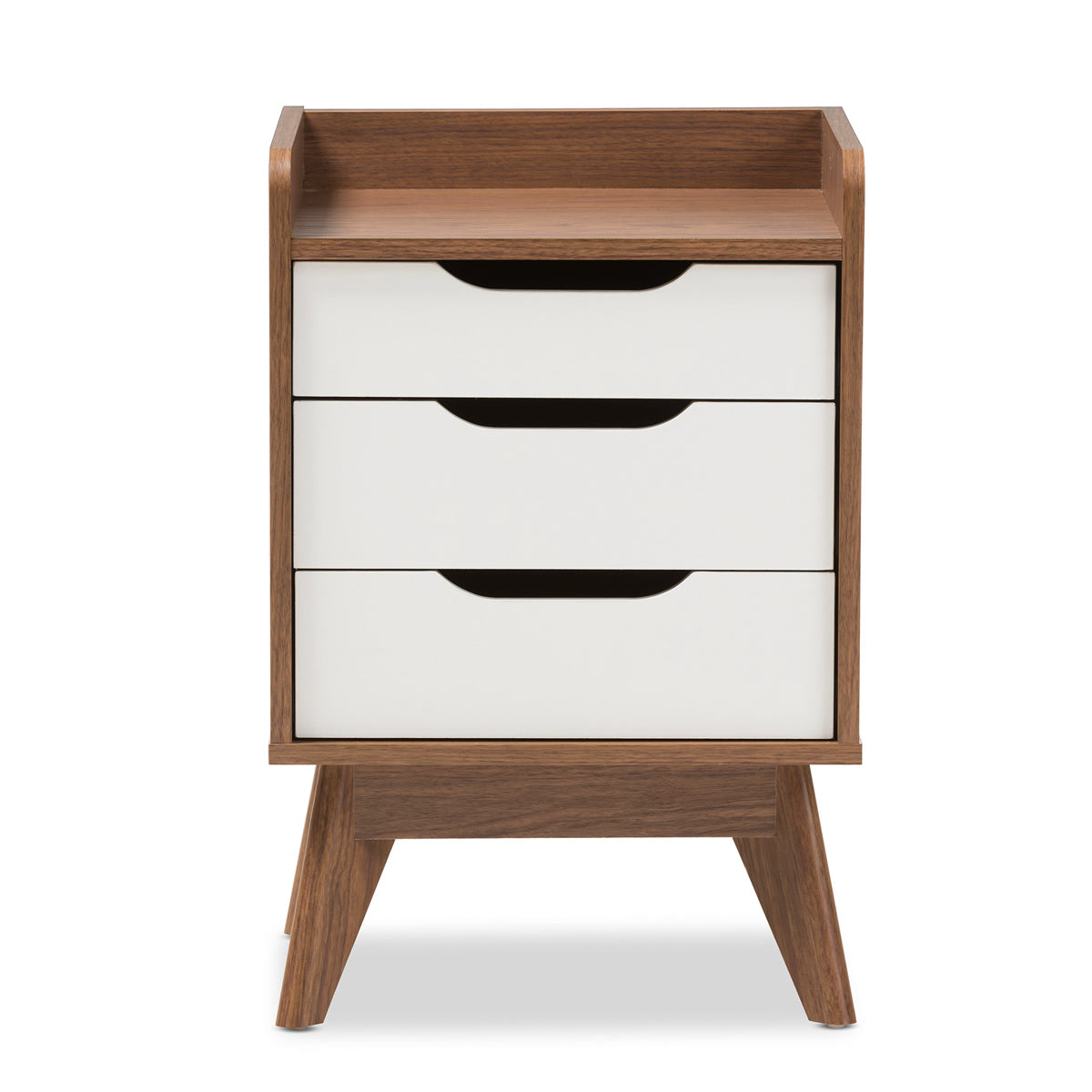 Baxton Studio Brighton Mid-Century Modern White and Walnut Wood 3-Drawer Storage Nightstand Baxton Studio-nightstands-Minimal And Modern - 4