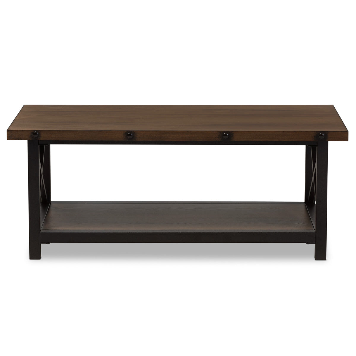 Baxton Studio Herzen Rustic Industrial Style Antique Black Textured Finished Metal Distressed Wood Occasional Cocktail Coffee Table Baxton Studio-coffee tables-Minimal And Modern - 3