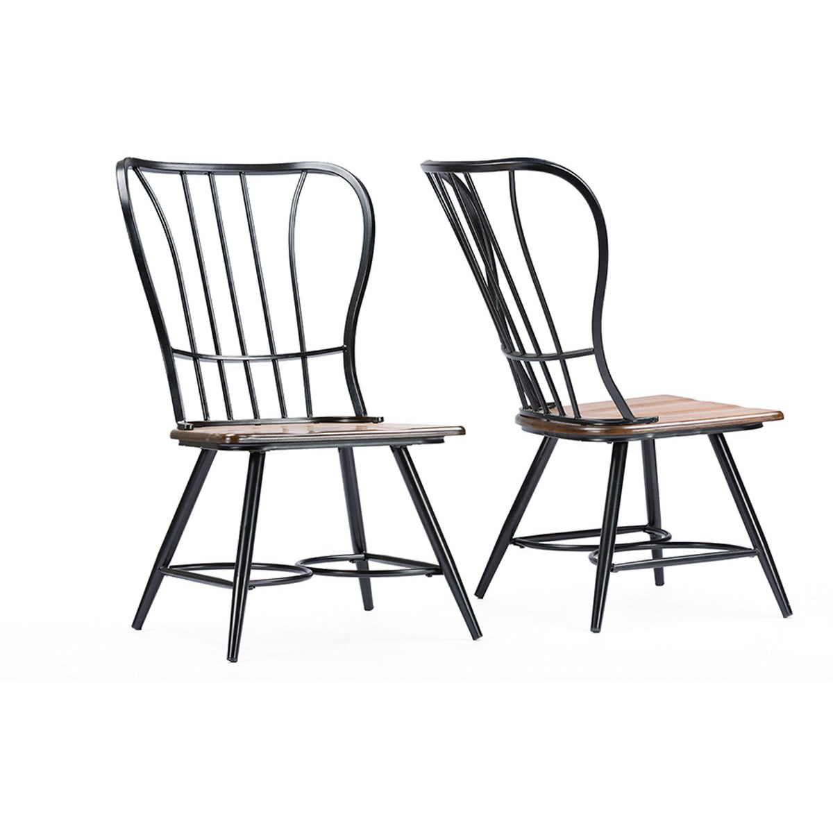 Baxton Studio Longford "Dark-Walnut" Wood and Black Metal Vintage Industrial Dining Chair (Set of 2) Baxton Studio-dining chair-Minimal And Modern - 2