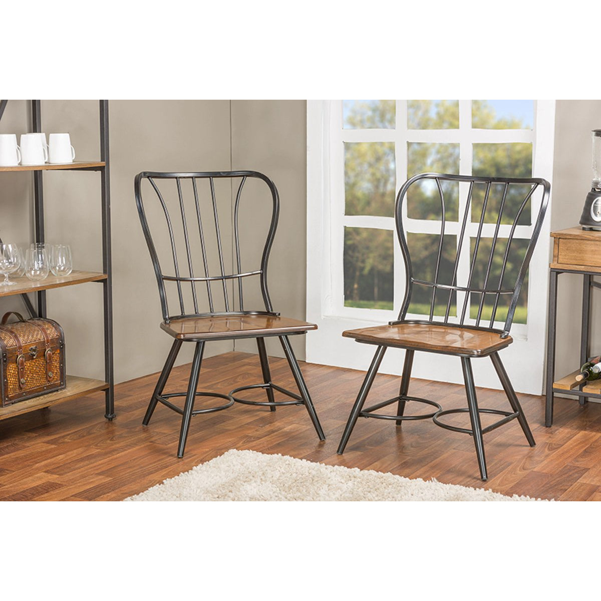 Baxton Studio Longford "Dark-Walnut" Wood and Black Metal Vintage Industrial Dining Chair (Set of 2) Baxton Studio-dining chair-Minimal And Modern - 4