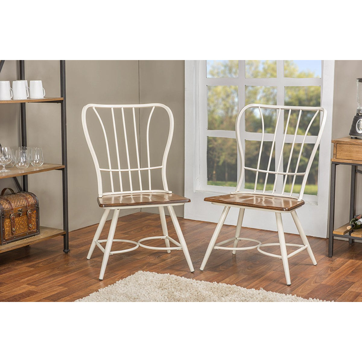 Baxton Studio Longford "Dark-Walnut" Wood and White Metal Vintage Industrial Dining Chair (Set of 2) Baxton Studio-dining chair-Minimal And Modern - 4