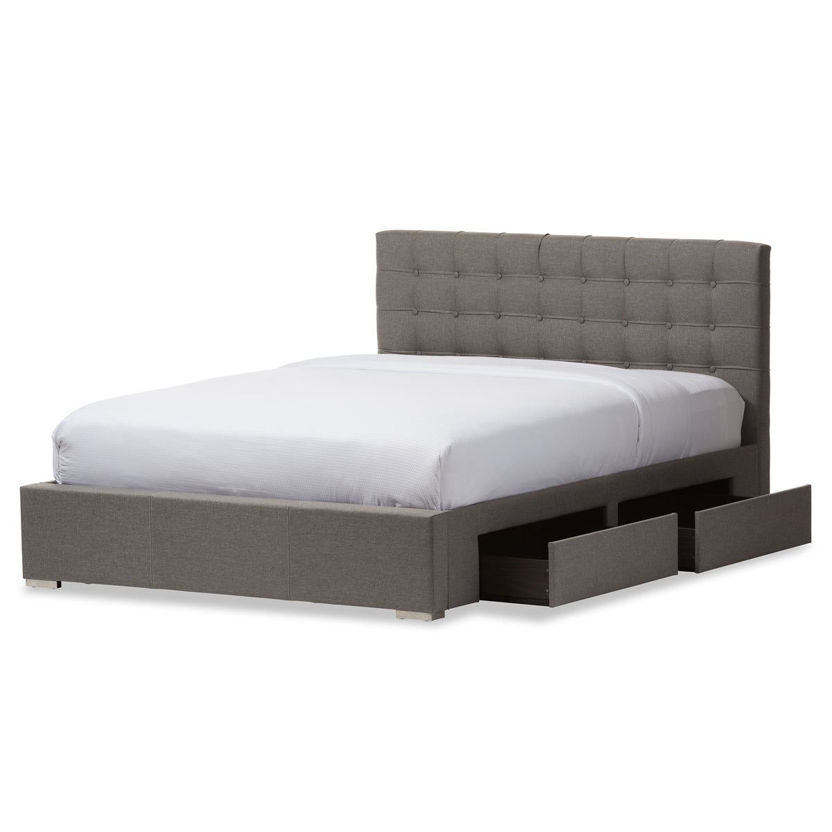 Baxton Studio Rene Modern and Contemporary King Size Grey Fabric 4-drawer Storage Platform Bed 
 Baxton Studio-King Bed-Minimal And Modern - 3