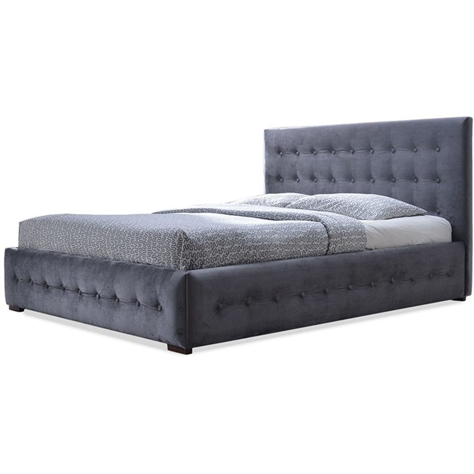 Baxton Studio Margaret Modern and Contemporary Grey Velvet Button-tufted Queen Platform Bed Baxton Studio-beds-Minimal And Modern - 1