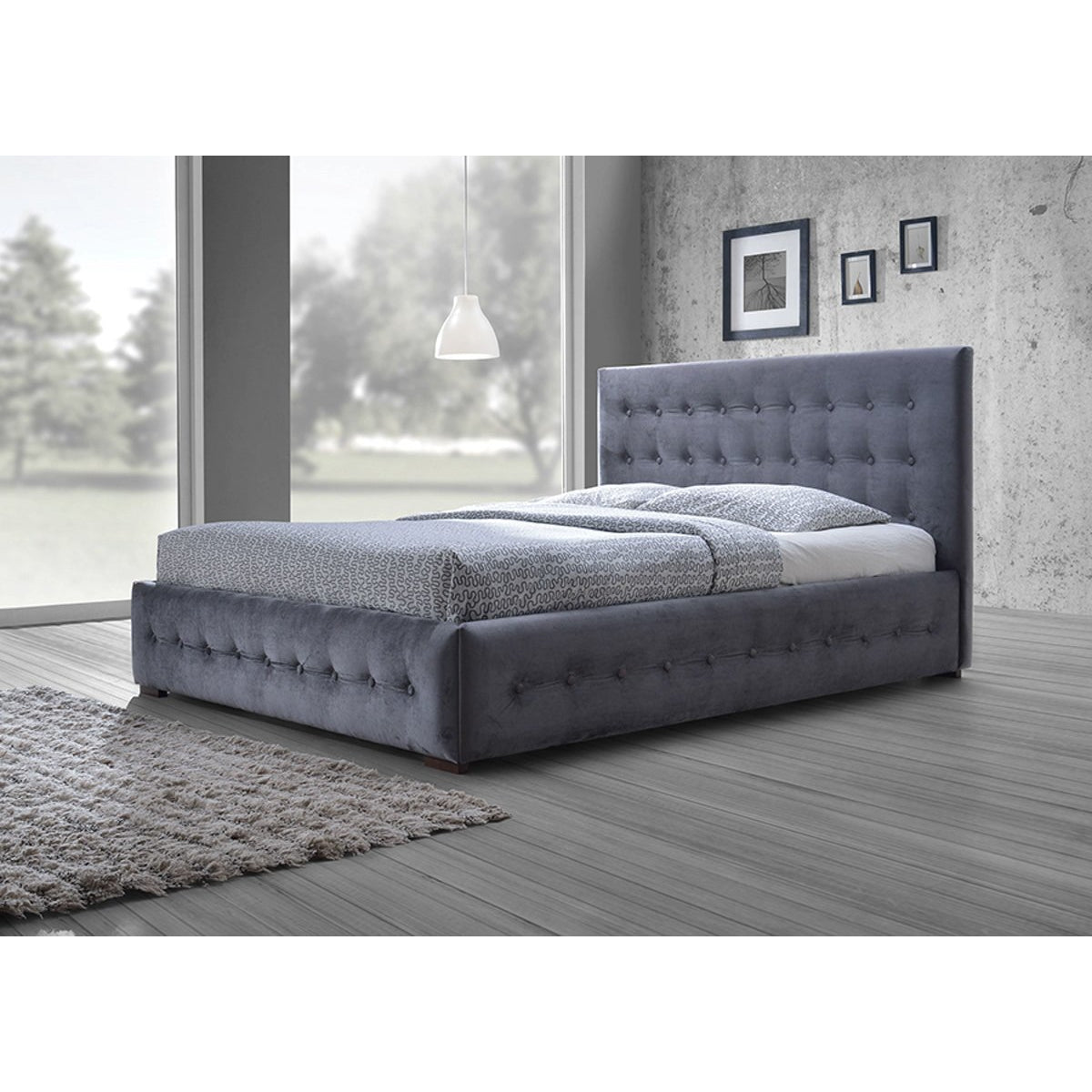 Baxton Studio Margaret Modern and Contemporary Grey Velvet Button-tufted Queen Platform Bed Baxton Studio-beds-Minimal And Modern - 4