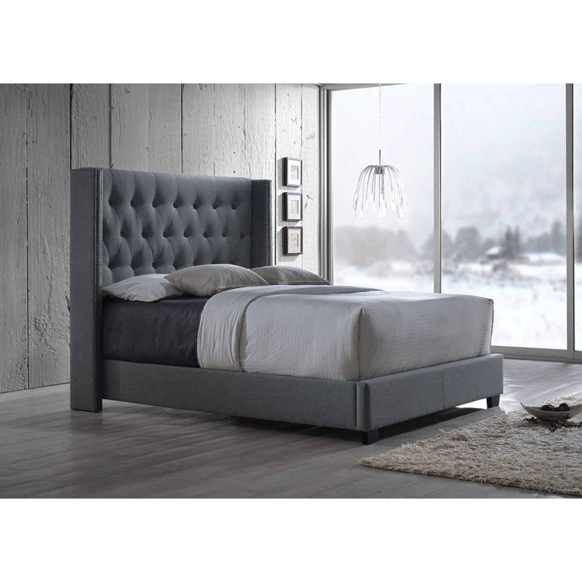 Baxton Studio Katherine Contemporary Grey Fabric Nail head Trim King Size Wingback Bed Baxton Studio-beds-Minimal And Modern - 3