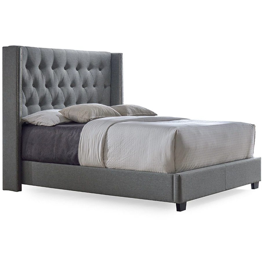 Baxton Studio Katherine Contemporary Grey Fabric Nail head Trim King Size Wingback Bed Baxton Studio-beds-Minimal And Modern - 1