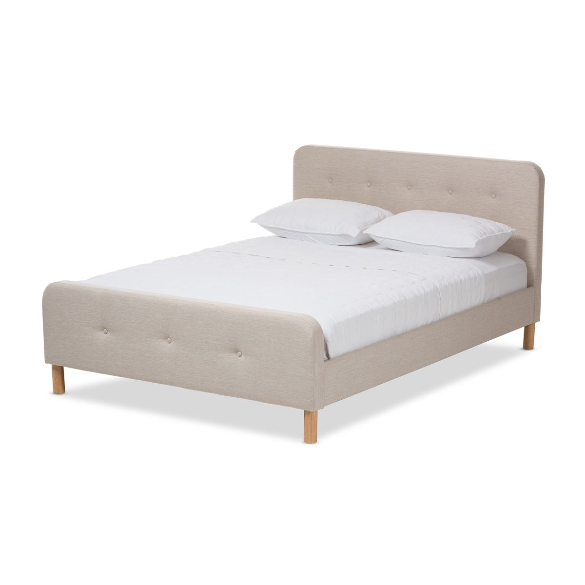 Baxton Studio Samson Mid-Century Light Beige Fabric Upholstered Full Size Platform Bed Baxton Studio-Full Bed-Minimal And Modern - 2