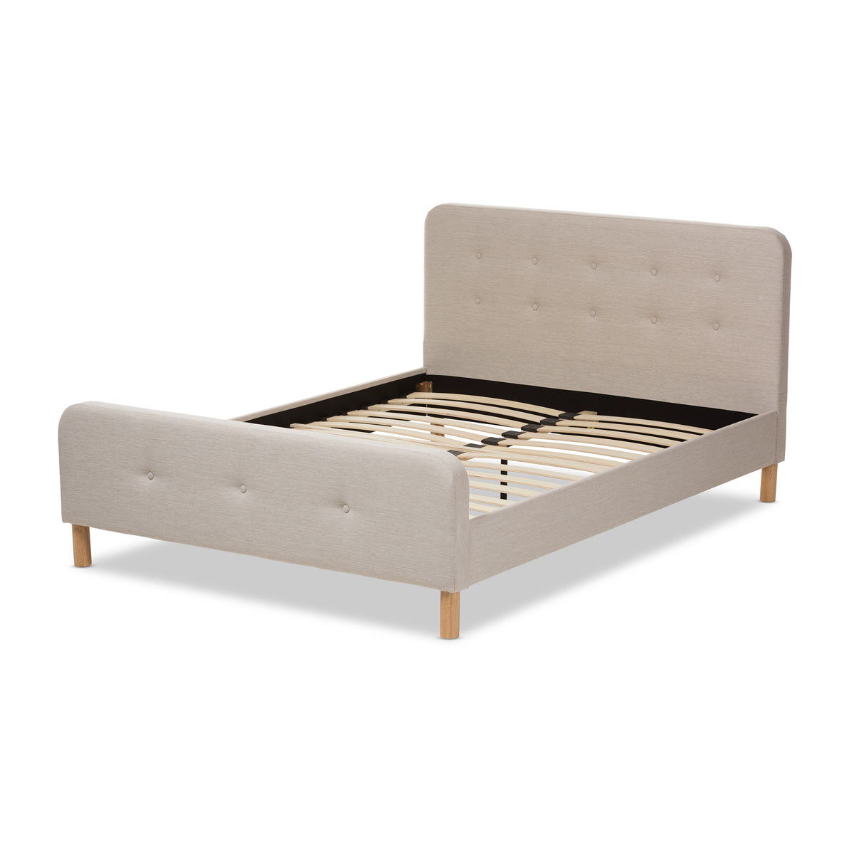 Baxton Studio Samson Mid-Century Light Beige Fabric Upholstered Full Size Platform Bed Baxton Studio-Full Bed-Minimal And Modern - 4