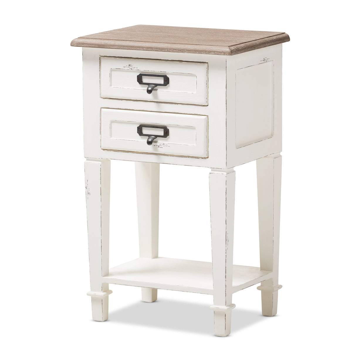 Baxton Studio Dauphine Provincial Style Weathered Oak and White Wash Distressed Finish Wood Nightstand  Baxton Studio-nightstands-Minimal And Modern - 2