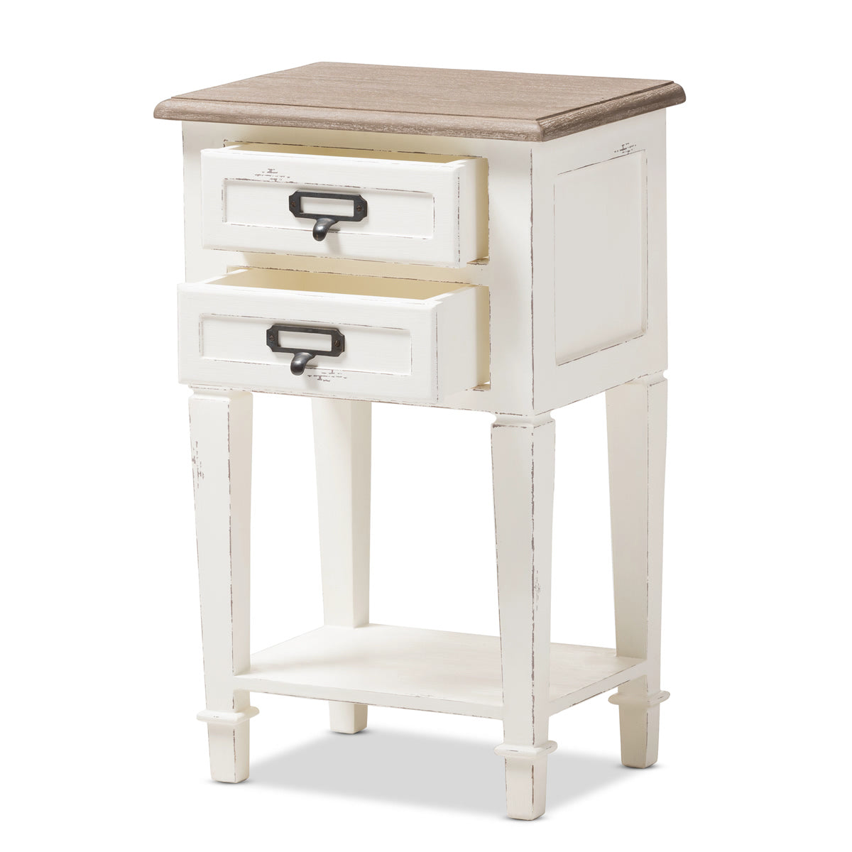 Baxton Studio Dauphine Provincial Style Weathered Oak and White Wash Distressed Finish Wood Nightstand  Baxton Studio-nightstands-Minimal And Modern - 3