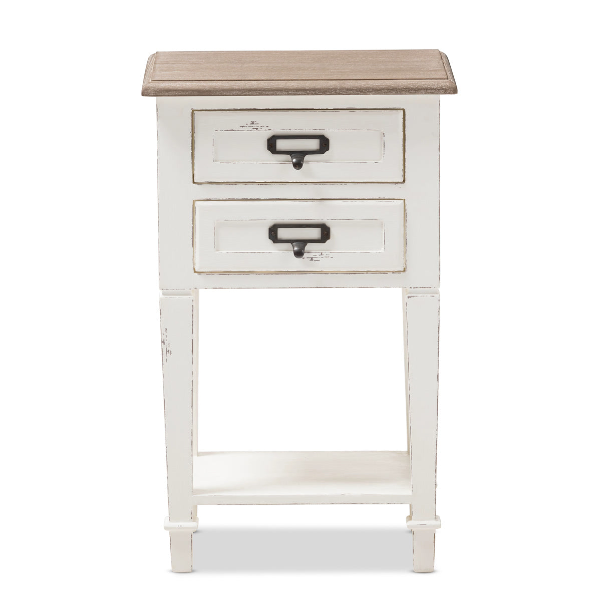 Baxton Studio Dauphine Provincial Style Weathered Oak and White Wash Distressed Finish Wood Nightstand  Baxton Studio-nightstands-Minimal And Modern - 4