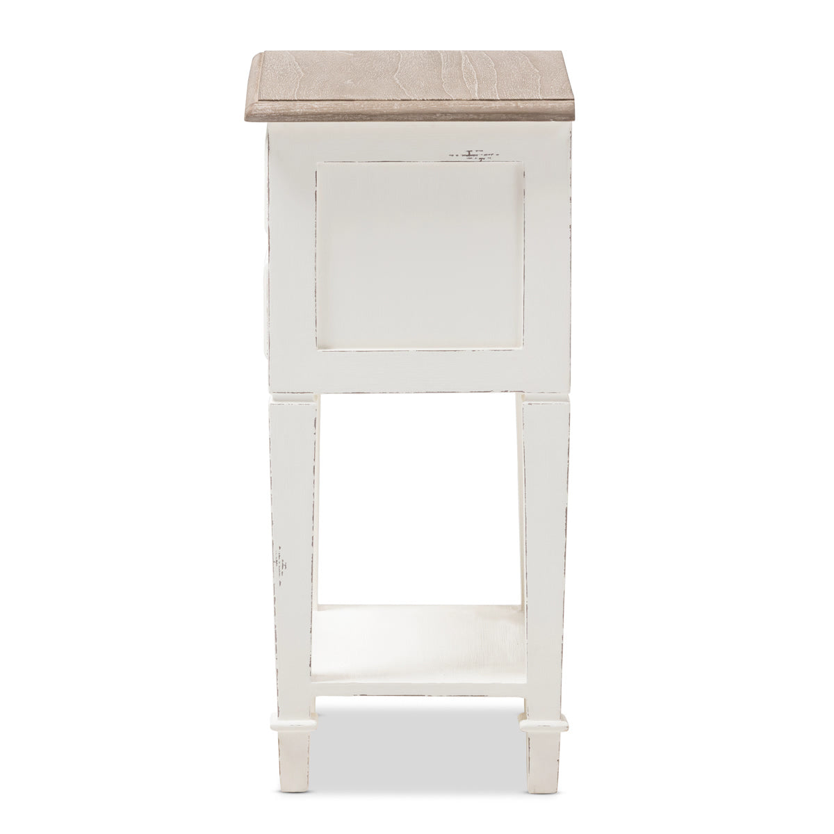 Baxton Studio Dauphine Provincial Style Weathered Oak and White Wash Distressed Finish Wood Nightstand  Baxton Studio-nightstands-Minimal And Modern - 5