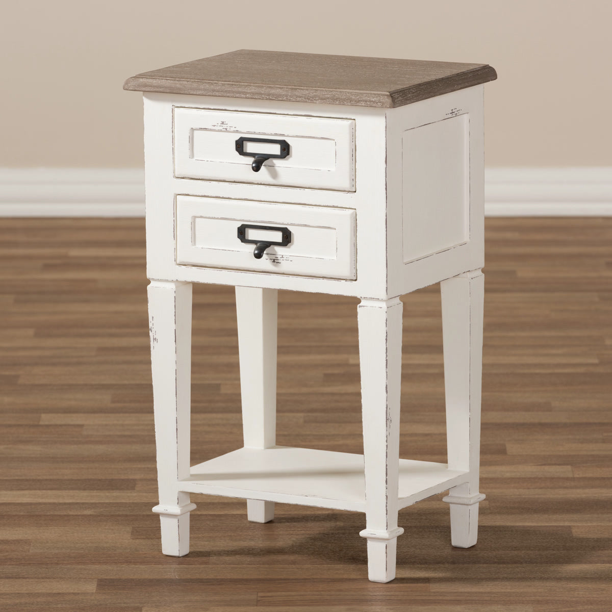 Baxton Studio Dauphine Provincial Style Weathered Oak and White Wash Distressed Finish Wood Nightstand  Baxton Studio-nightstands-Minimal And Modern - 7