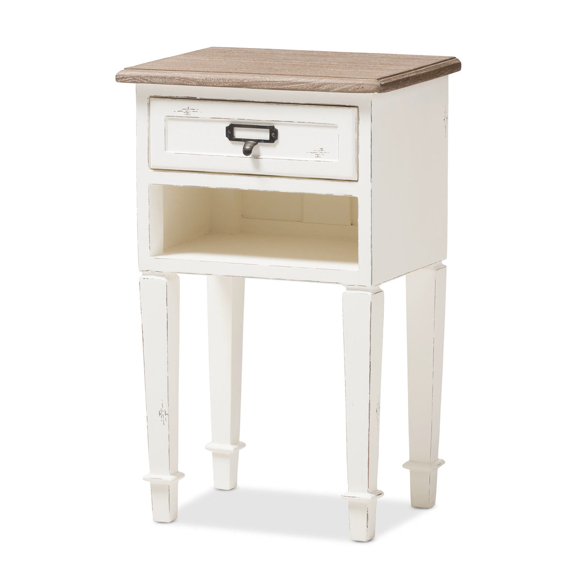 Baxton Studio Dauphine Provincial Style Weathered Oak and White Wash Distressed Finish Wood Nightstand  Baxton Studio-nightstands-Minimal And Modern - 2