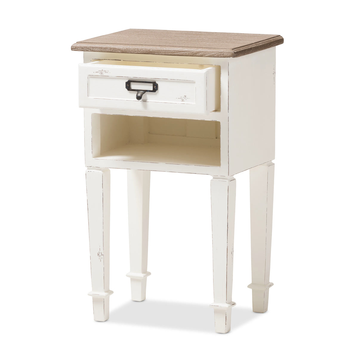 Baxton Studio Dauphine Provincial Style Weathered Oak and White Wash Distressed Finish Wood Nightstand  Baxton Studio-nightstands-Minimal And Modern - 3