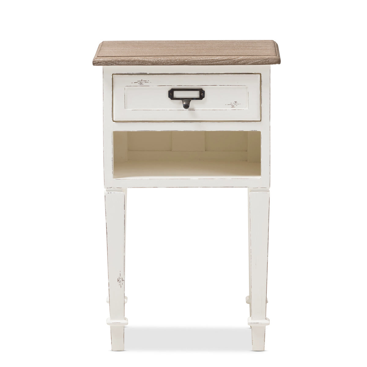 Baxton Studio Dauphine Provincial Style Weathered Oak and White Wash Distressed Finish Wood Nightstand  Baxton Studio-nightstands-Minimal And Modern - 4