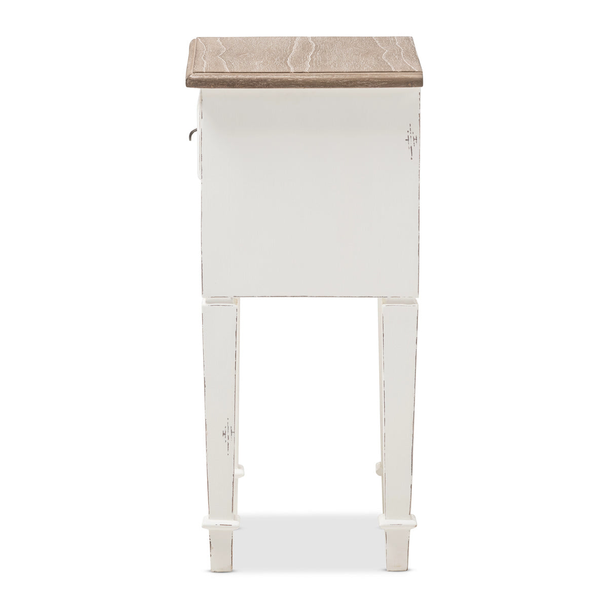 Baxton Studio Dauphine Provincial Style Weathered Oak and White Wash Distressed Finish Wood Nightstand  Baxton Studio-nightstands-Minimal And Modern - 5