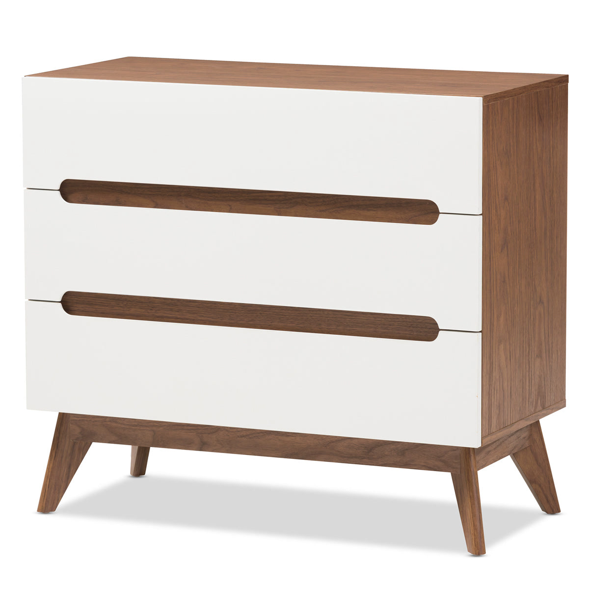 Baxton Studio Calypso Mid-Century Modern White and Walnut Wood 3-Drawer Storage Chest Baxton Studio-Dresser-Minimal And Modern - 2