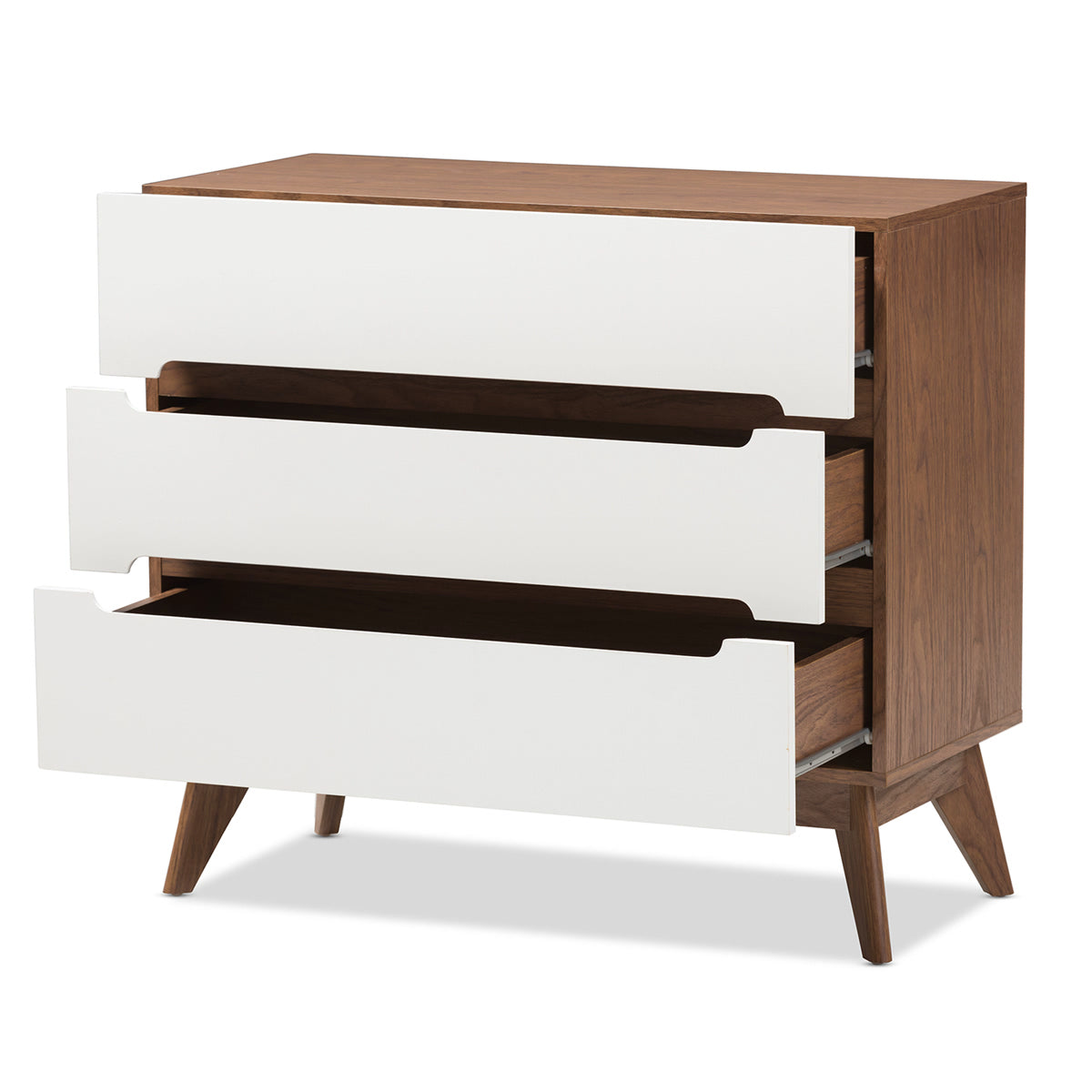 Baxton Studio Calypso Mid-Century Modern White and Walnut Wood 3-Drawer Storage Chest Baxton Studio-Dresser-Minimal And Modern - 3