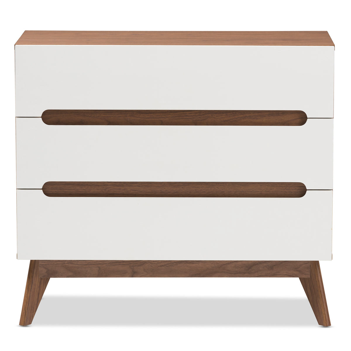 Baxton Studio Calypso Mid-Century Modern White and Walnut Wood 3-Drawer Storage Chest Baxton Studio-Dresser-Minimal And Modern - 4