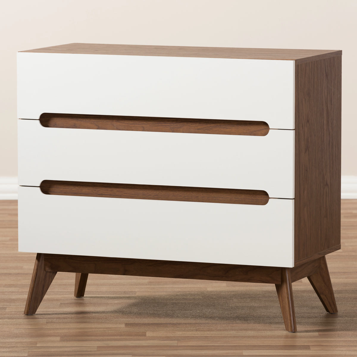 Baxton Studio Calypso Mid-Century Modern White and Walnut Wood 3-Drawer Storage Chest Baxton Studio-Dresser-Minimal And Modern - 7