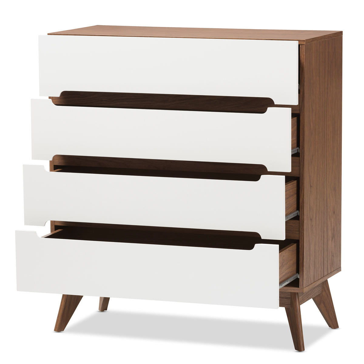 Baxton Studio Calypso Mid-Century Modern White and Walnut Wood 4-Drawer Storage Chest Baxton Studio-Dresser-Minimal And Modern - 3