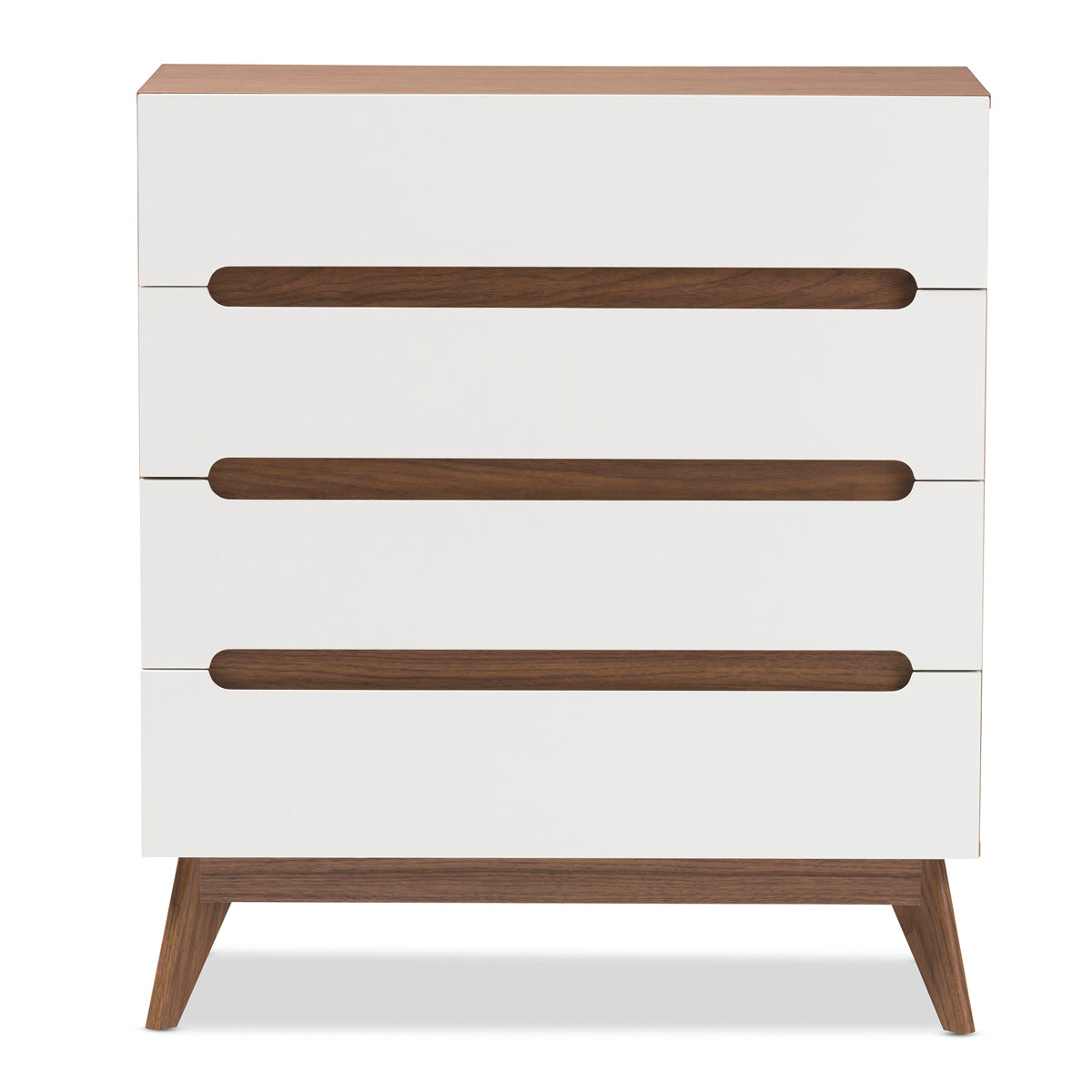 Baxton Studio Calypso Mid-Century Modern White and Walnut Wood 4-Drawer Storage Chest Baxton Studio-Dresser-Minimal And Modern - 4