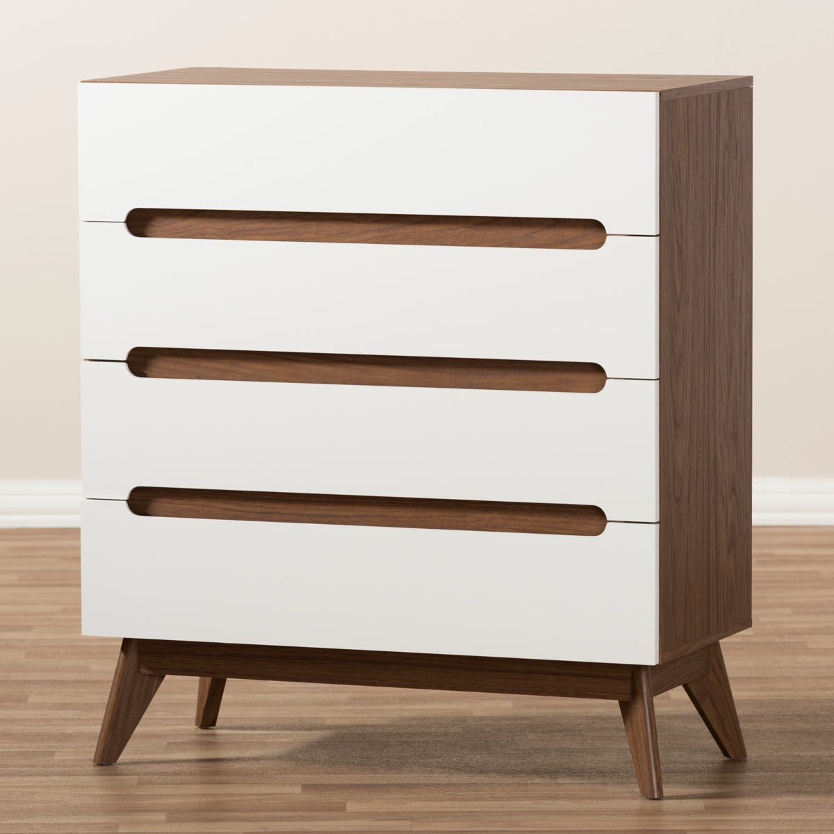 Baxton Studio Calypso Mid-Century Modern White and Walnut Wood 4-Drawer Storage Chest Baxton Studio-Dresser-Minimal And Modern - 7