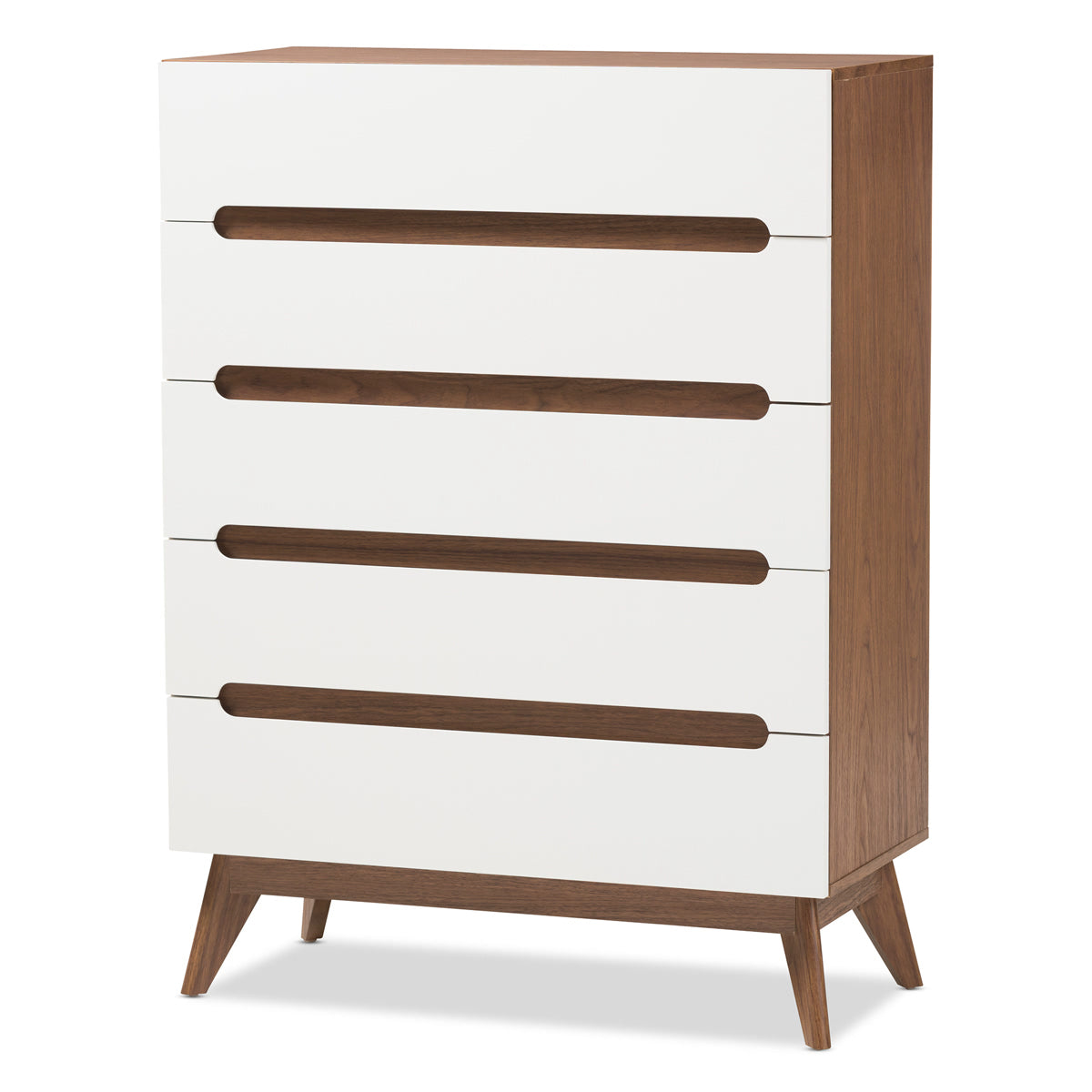 Baxton Studio Calypso Mid-Century Modern White and Walnut Wood 5-Drawer Storage Chest Baxton Studio-Dresser-Minimal And Modern - 2