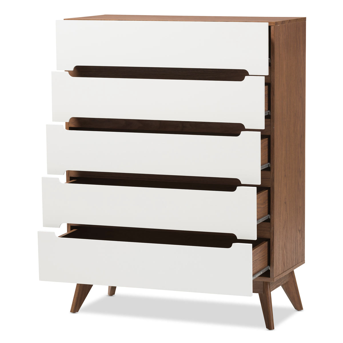 Baxton Studio Calypso Mid-Century Modern White and Walnut Wood 5-Drawer Storage Chest Baxton Studio-Dresser-Minimal And Modern - 3