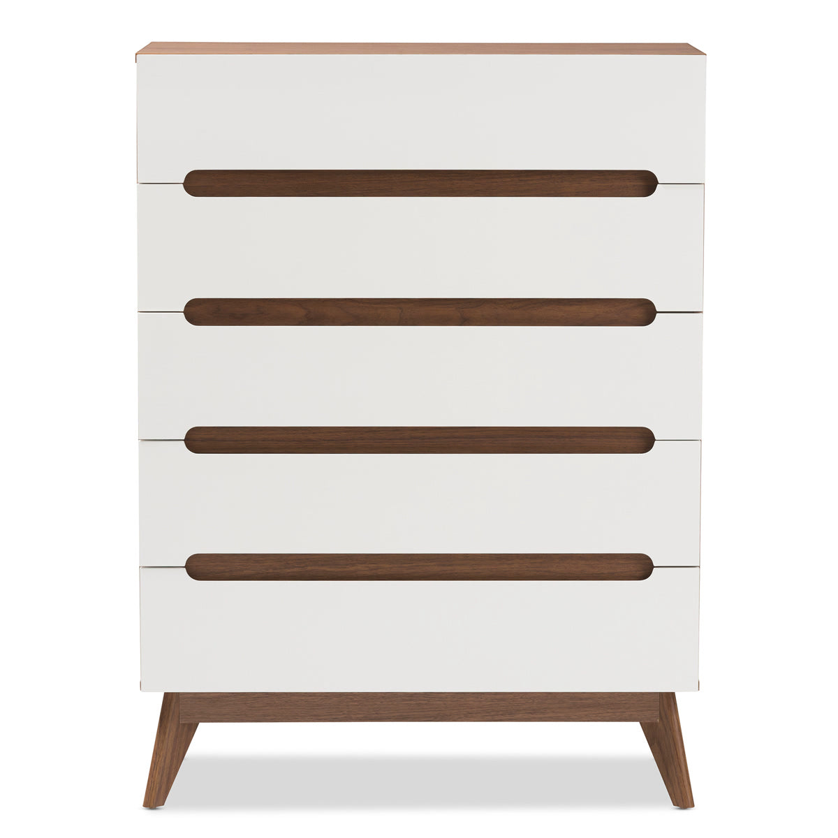 Baxton Studio Calypso Mid-Century Modern White and Walnut Wood 5-Drawer Storage Chest Baxton Studio-Dresser-Minimal And Modern - 4