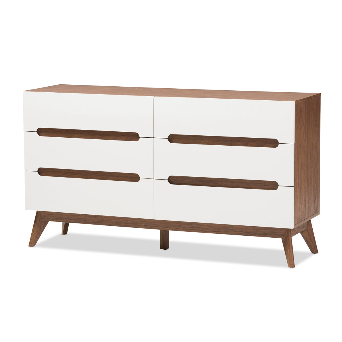 Baxton Studio Calypso Mid-Century Modern White and Walnut Wood 6-Drawer Storage Dresser Baxton Studio-Dresser-Minimal And Modern - 2