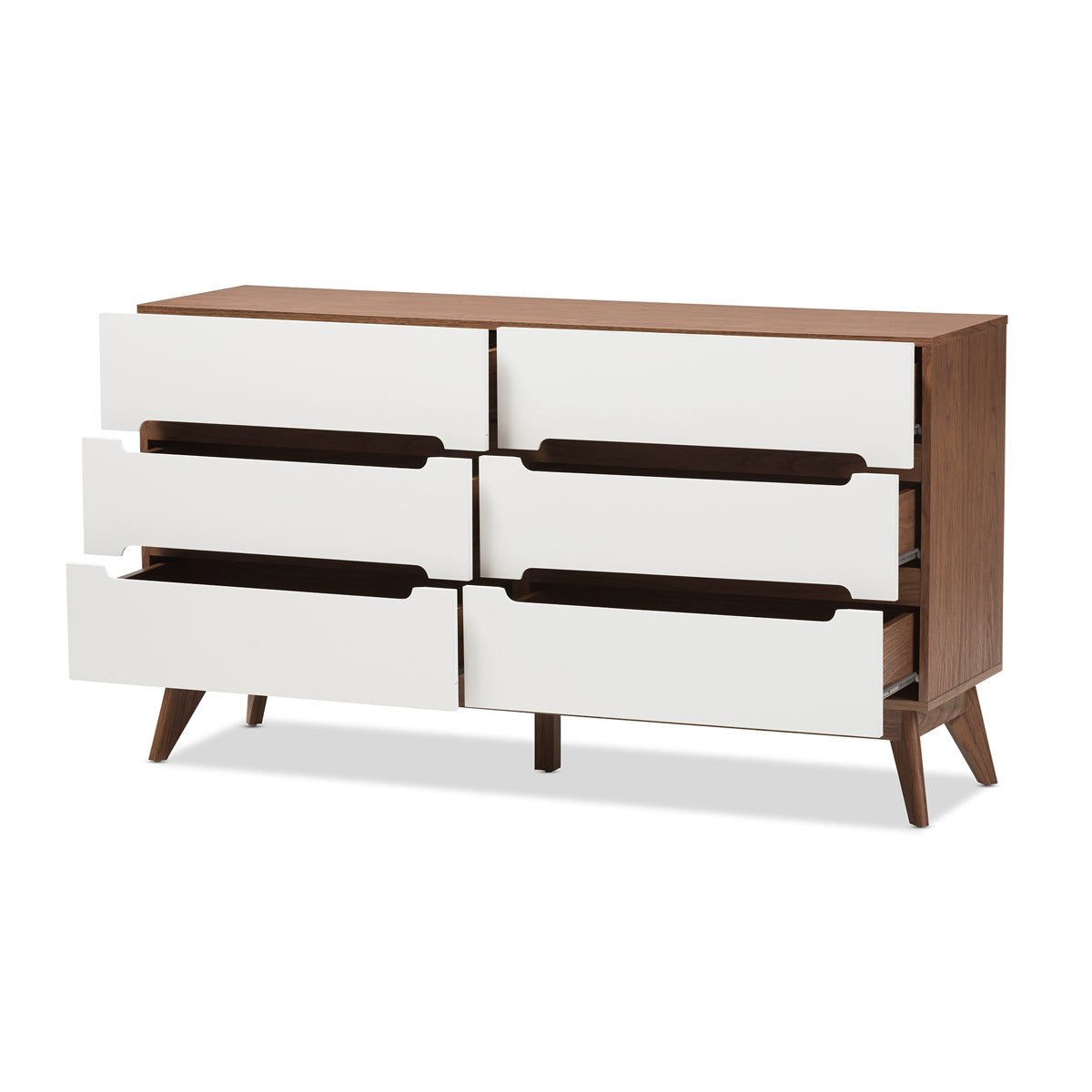 Baxton Studio Calypso Mid-Century Modern White and Walnut Wood 6-Drawer Storage Dresser Baxton Studio-Dresser-Minimal And Modern - 3