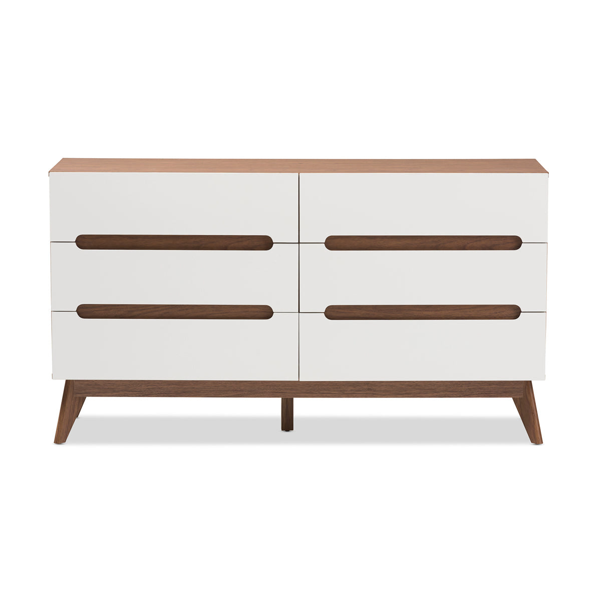 Baxton Studio Calypso Mid-Century Modern White and Walnut Wood 6-Drawer Storage Dresser Baxton Studio-Dresser-Minimal And Modern - 4