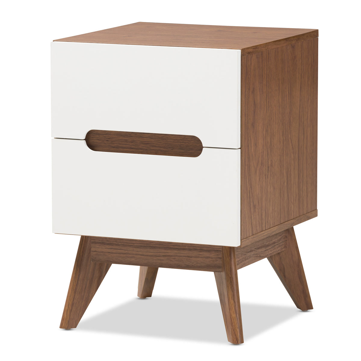 Baxton Studio Calypso Mid-Century Modern White and Walnut Wood 3-Drawer Storage Nightstand Baxton Studio-nightstands-Minimal And Modern - 2