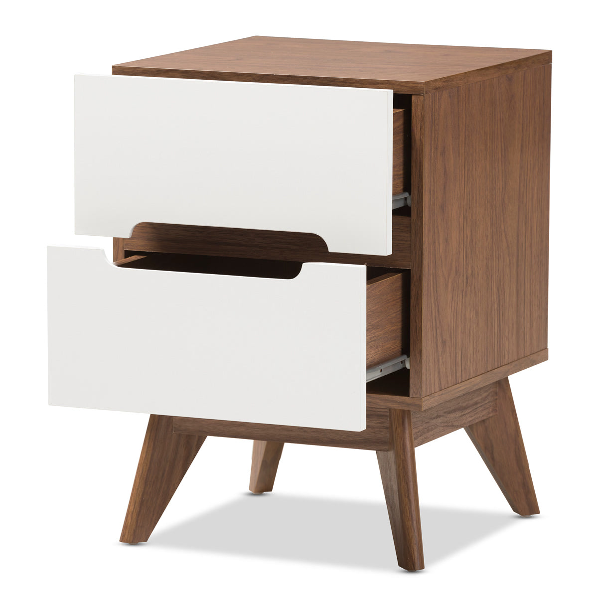 Baxton Studio Calypso Mid-Century Modern White and Walnut Wood 3-Drawer Storage Nightstand Baxton Studio-nightstands-Minimal And Modern - 3