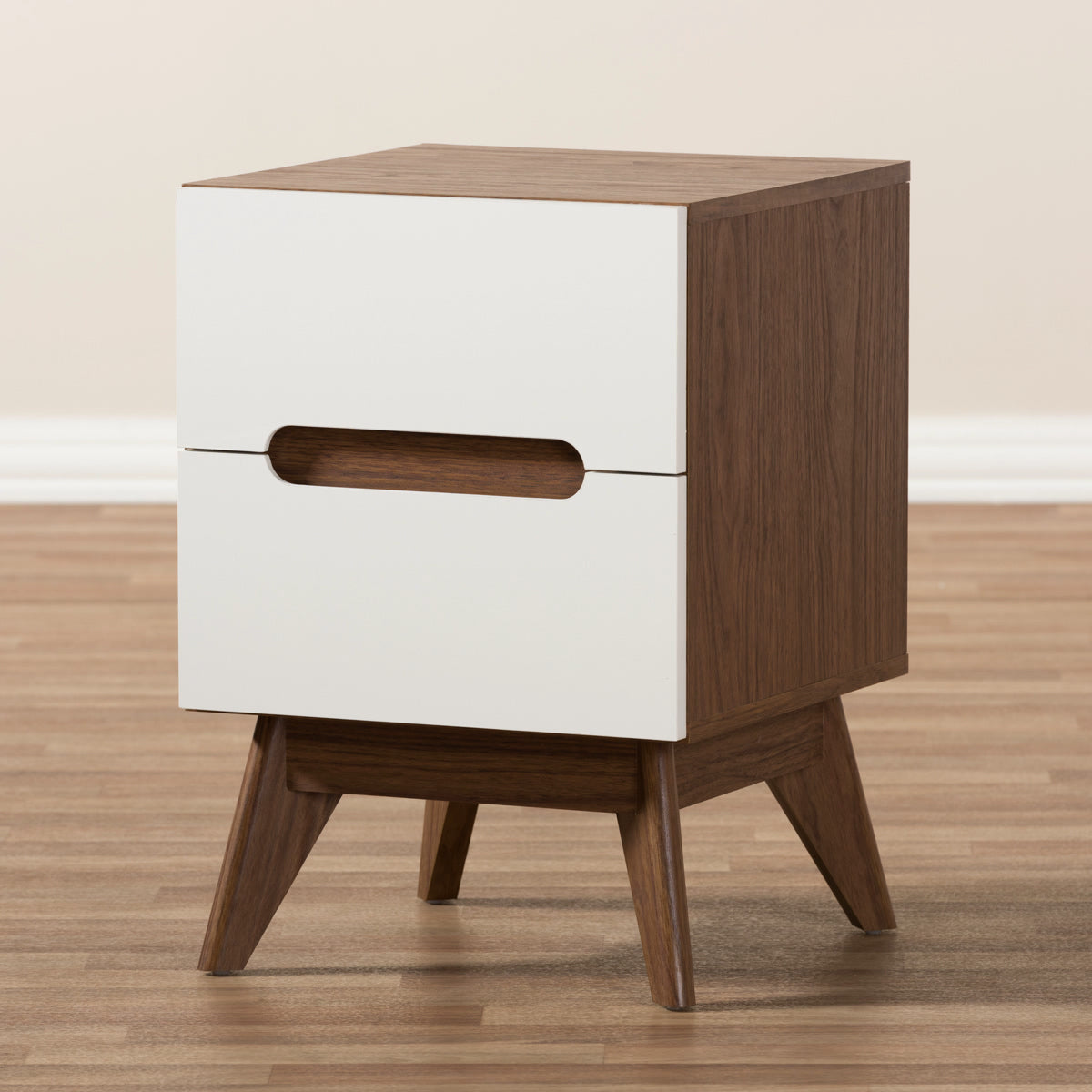 Baxton Studio Calypso Mid-Century Modern White and Walnut Wood 3-Drawer Storage Nightstand Baxton Studio-nightstands-Minimal And Modern - 7