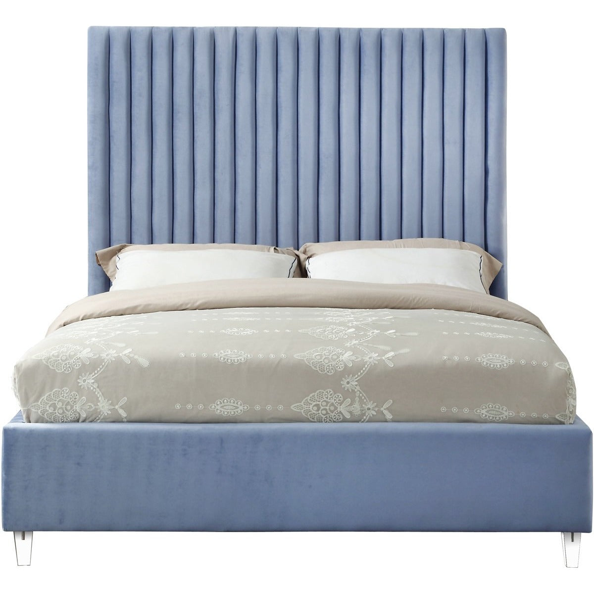 Meridian Furniture Candace Sky Blue Velvet Full Bed-Minimal & Modern