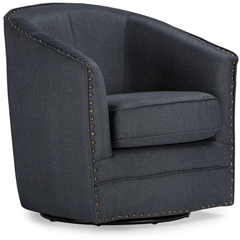 Baxton Studio Porter Modern and Contemporary Classic Retro Grey Fabric Upholstered Swivel Tub Chair Baxton Studio-chairs-Minimal And Modern - 2