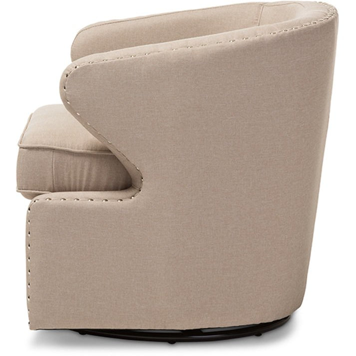 Baxton Studio Finley Mid-century Modern Beige Fabric Upholstered Swivel Armchair Baxton Studio-chairs-Minimal And Modern - 3