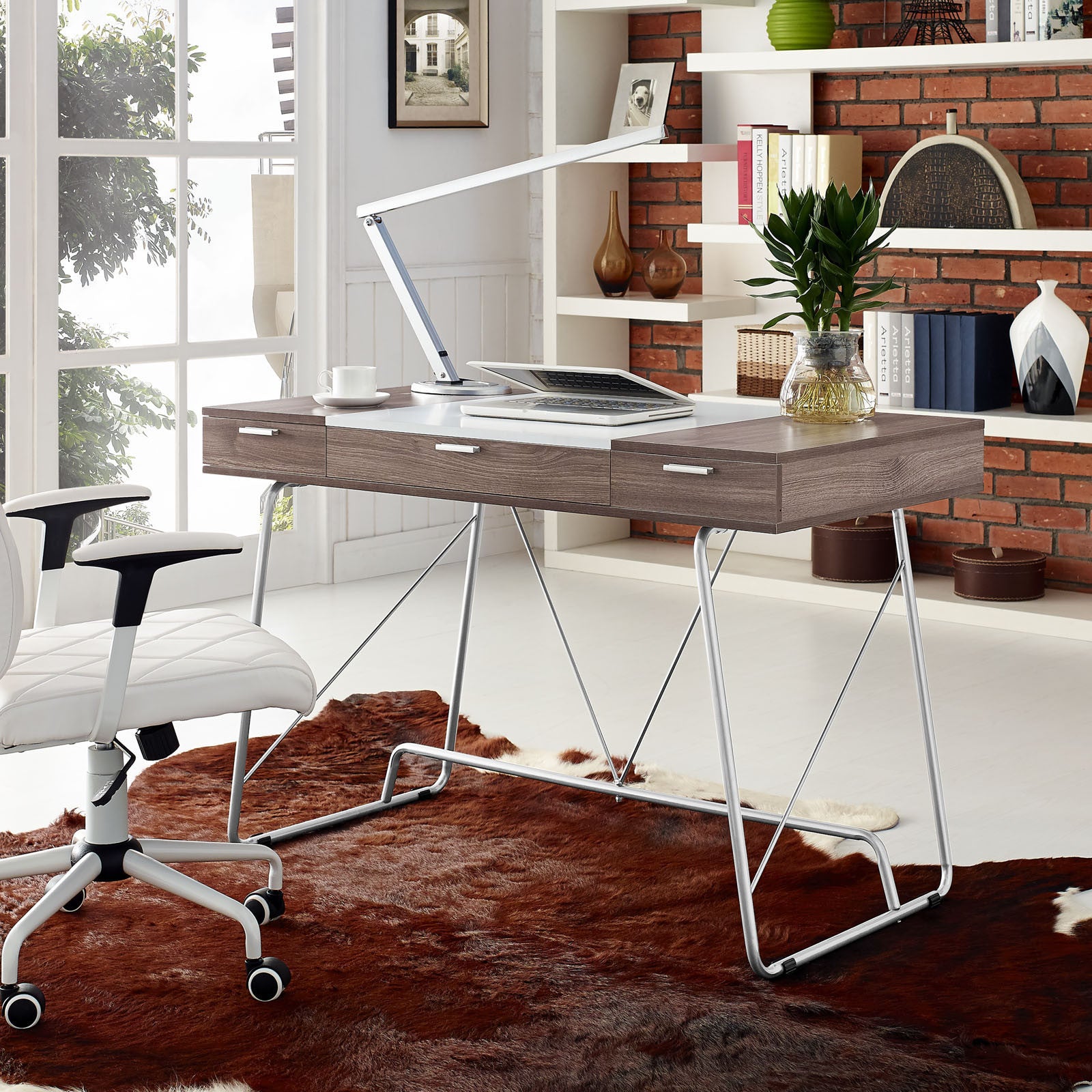 Modway Furniture Modern Metal and Wood Panel Office Writing Desk EEI-1321-Minimal & Modern