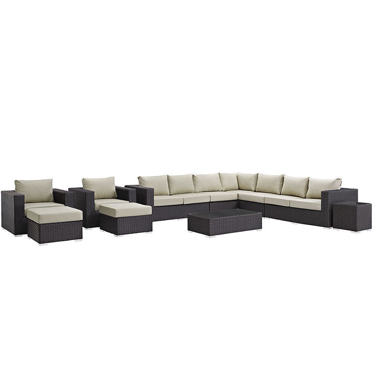 Modway Furniture Modern Sojourn 12 Piece Outdoor Patio Sectional Set in Sunbrella EEI-1885-Minimal & Modern