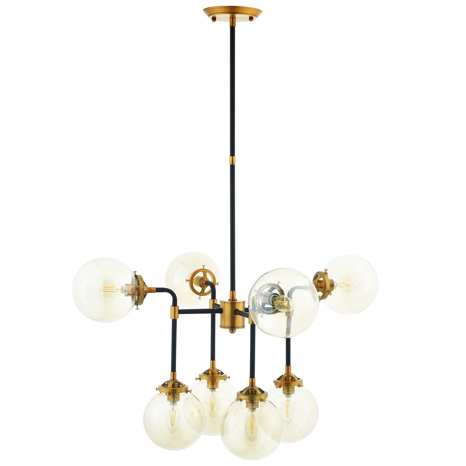 Modway Furniture Modern Ambition Amber Glass And Antique Brass 8 Light Pendant Chandelier - EEI-2883