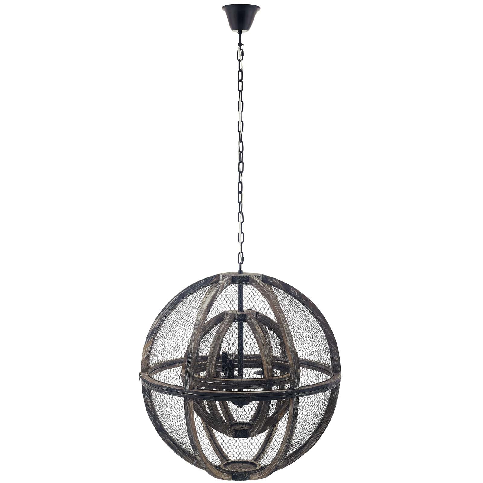 Modway Furniture Modern Gravitate Globe Rustic Oak Wood Pendant Light Chandelier - EEI-3271